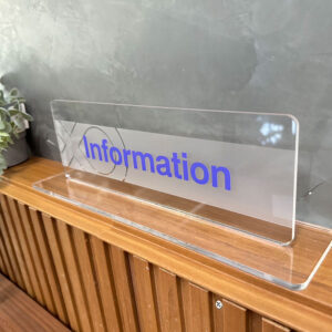 ป้าย Information ตั้งโต๊ะ พื้นหลังลวดลายติดสติ๊กเกอร์