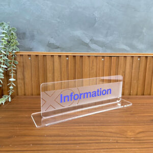 ป้ายตั้งโต๊ะอะคริลิค Information ติดสติ๊กเกอร์ขุ่น ไดคัทลาย