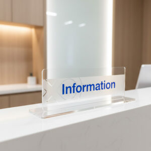 ป้าย Information ตั้งโต๊ะอะคริลิคใส ติดสติ๊กเกอร์ฝ้า