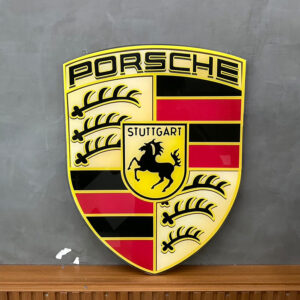 ป้ายโลโก้ Porsche อะคริลิค พิมพ์ UV ด้านหลัง สีเงา